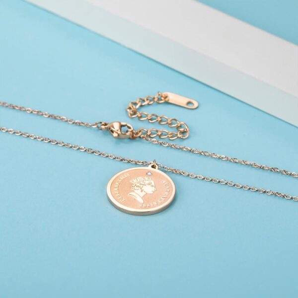 Queen E Medallion Necklace in Rose Gold Plated Titanium with Genuine 0.005ct Diamond - Image 6