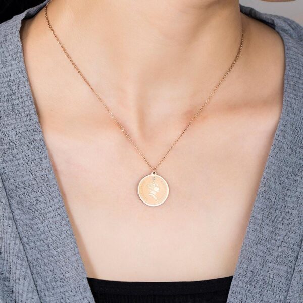 Queen E Medallion Necklace in Rose Gold Plated Titanium with Genuine 0.005ct Diamond - Image 7