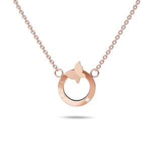 Butterfly in Love Necklace in Rose Gold Plated Titanium with Genuine 0.005ct Diamond