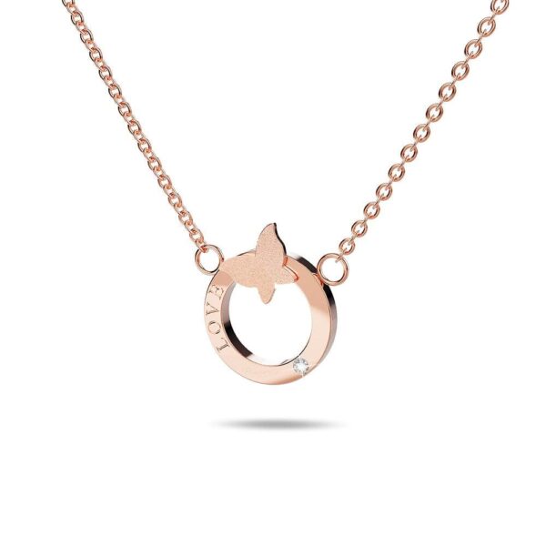 Butterfly in Love Necklace in Rose Gold Plated Titanium with Genuine 0.005ct Diamond - Image 2