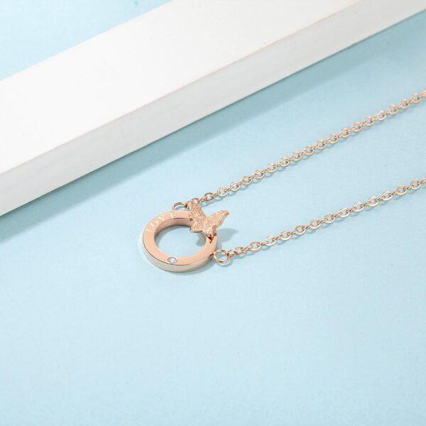 Butterfly in Love Necklace in Rose Gold Plated Titanium with Genuine 0.005ct Diamond - Image 4