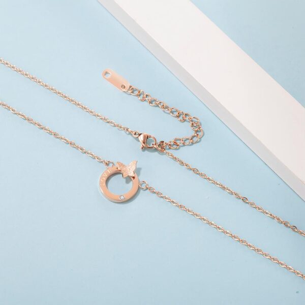 Butterfly in Love Necklace in Rose Gold Plated Titanium with Genuine 0.005ct Diamond - Image 5