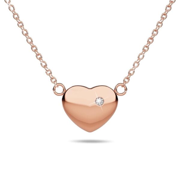 Puffy Heart Necklace in Rose Gold Plated Titanium with Genuine 0.01ct Diamond