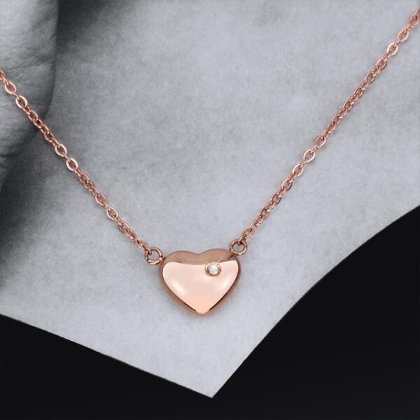 Puffy Heart Necklace in Rose Gold Plated Titanium with Genuine 0.01ct Diamond - Image 3