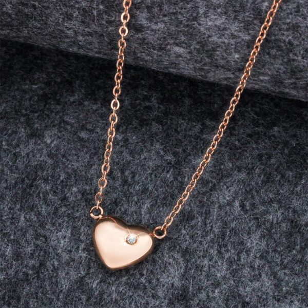 Puffy Heart Necklace in Rose Gold Plated Titanium with Genuine 0.01ct Diamond - Image 4