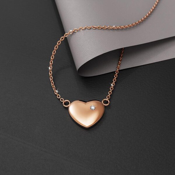 Puffy Heart Necklace in Rose Gold Plated Titanium with Genuine 0.01ct Diamond - Image 5