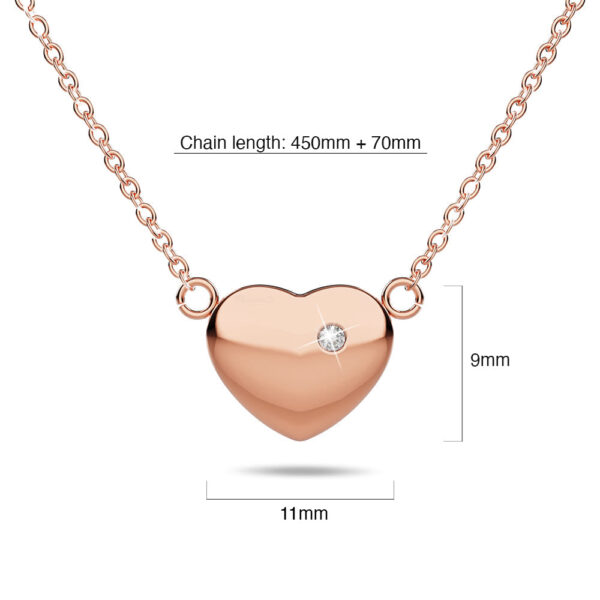 Puffy Heart Necklace in Rose Gold Plated Titanium with Genuine 0.01ct Diamond - Image 6