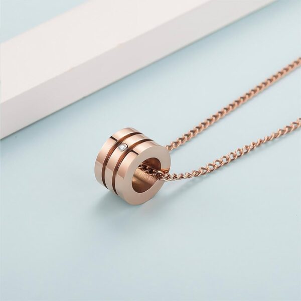 Barrel Slider Pendant Necklace in Rose Gold Plated Titanium with Genuine 0.005ct Diamond - Image 4