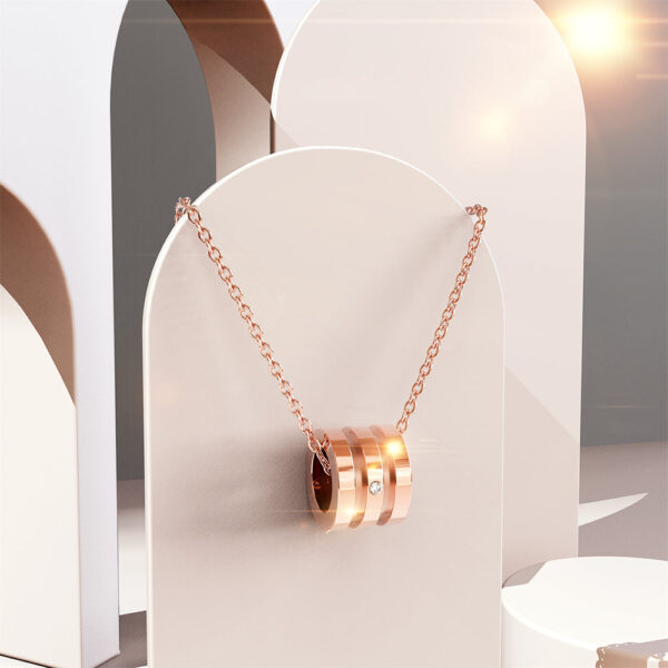 Barrel Slider Pendant Necklace in Rose Gold Plated Titanium with Genuine 0.005ct Diamond - Image 3