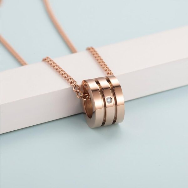 Barrel Slider Pendant Necklace in Rose Gold Plated Titanium with Genuine 0.005ct Diamond - Image 5