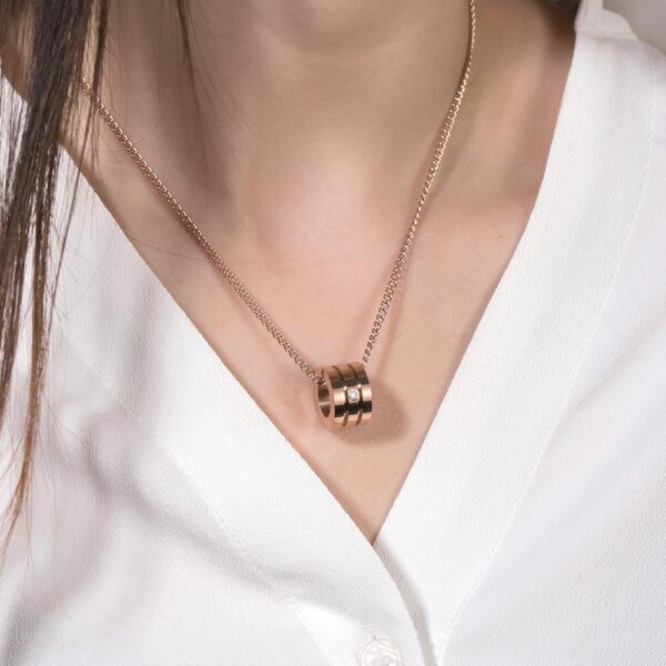 Barrel Slider Pendant Necklace in Rose Gold Plated Titanium with Genuine 0.005ct Diamond - Image 7