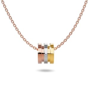 Barrel Slider Pendant Necklace in Tri-Tone Gold Plated Titanium with Genuine 0.005ct Diamond