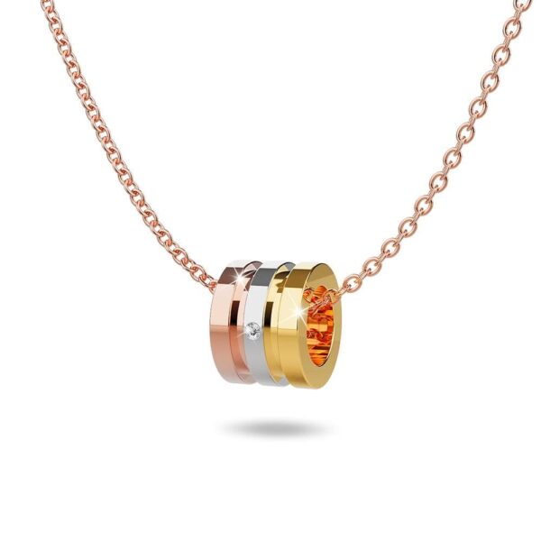 Barrel Slider Pendant Necklace in Tri-Tone Gold Plated Titanium with Genuine 0.005ct Diamond - Image 2
