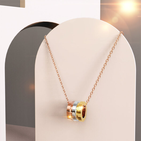 Barrel Slider Pendant Necklace in Tri-Tone Gold Plated Titanium with Genuine 0.005ct Diamond - Image 3