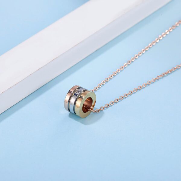 Barrel Slider Pendant Necklace in Tri-Tone Gold Plated Titanium with Genuine 0.005ct Diamond - Image 5