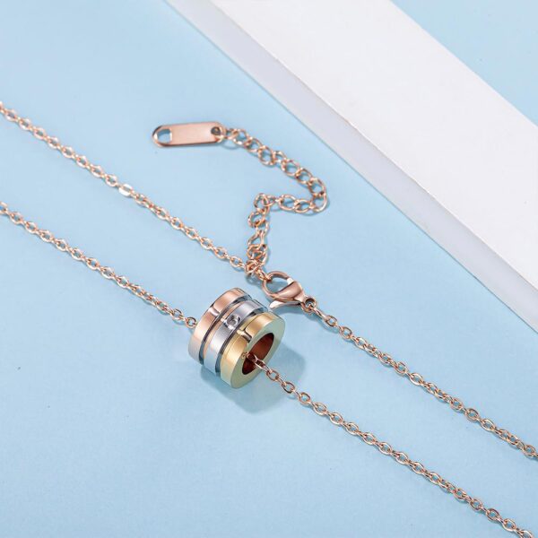 Barrel Slider Pendant Necklace in Tri-Tone Gold Plated Titanium with Genuine 0.005ct Diamond - Image 6