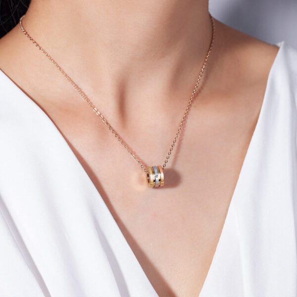 Barrel Slider Pendant Necklace in Tri-Tone Gold Plated Titanium with Genuine 0.005ct Diamond - Image 7