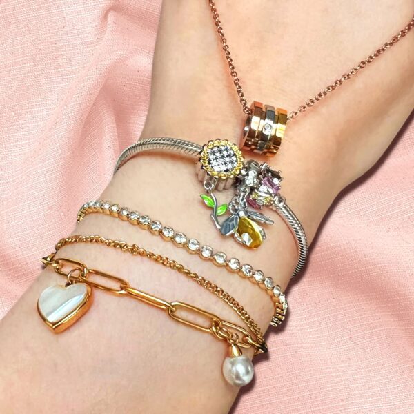 Barrel Slider Pendant Necklace in Tri-Tone Gold Plated Titanium with Genuine 0.005ct Diamond - Image 8