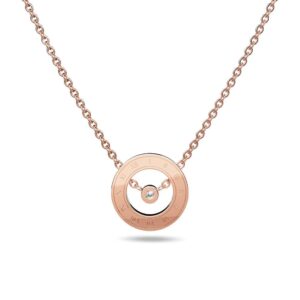 Roman Numerals Halo Pendant Necklace in Rose Gold Plated Titanium with Genuine 0.005ct Diamond