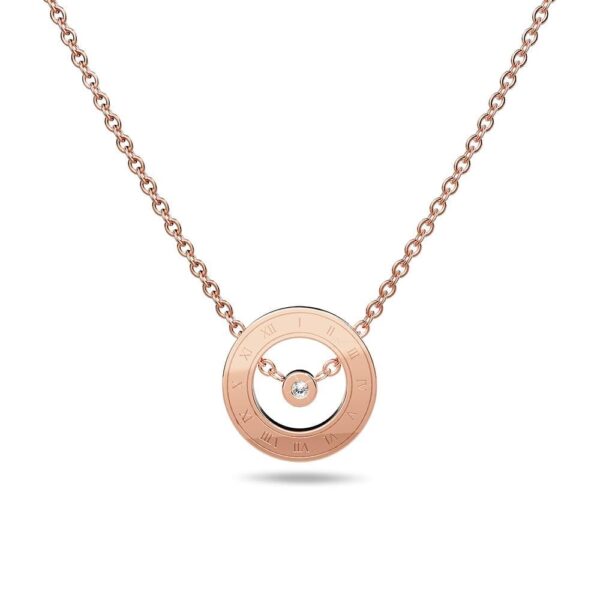 Roman Numerals Halo Pendant Necklace in Rose Gold Plated Titanium with Genuine 0.005ct Diamond