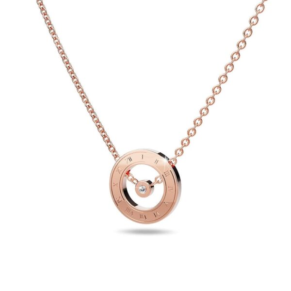 Roman Numerals Halo Pendant Necklace in Rose Gold Plated Titanium with Genuine 0.005ct Diamond - Image 2