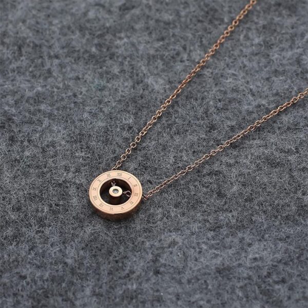 Roman Numerals Halo Pendant Necklace in Rose Gold Plated Titanium with Genuine 0.005ct Diamond - Image 4