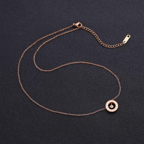 Roman Numerals Halo Pendant Necklace in Rose Gold Plated Titanium with Genuine 0.005ct Diamond - Image 5
