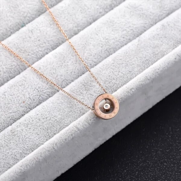 Roman Numerals Halo Pendant Necklace in Rose Gold Plated Titanium with Genuine 0.005ct Diamond - Image 6