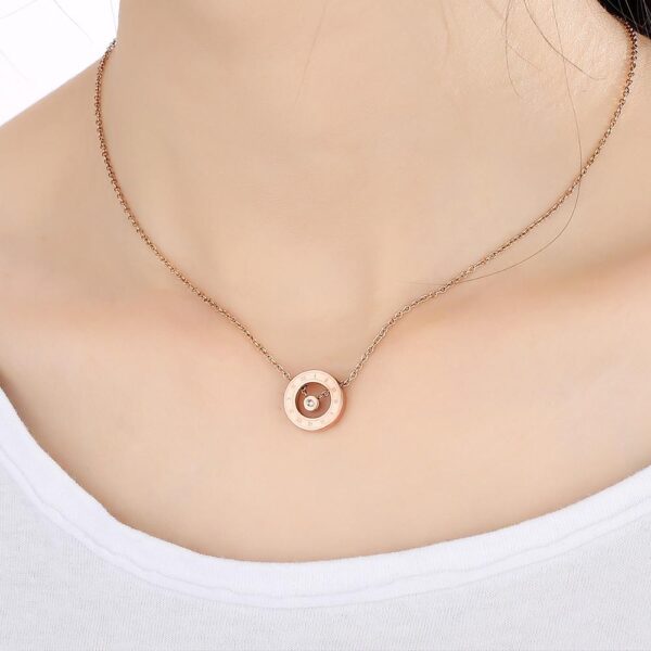 Roman Numerals Halo Pendant Necklace in Rose Gold Plated Titanium with Genuine 0.005ct Diamond - Image 7