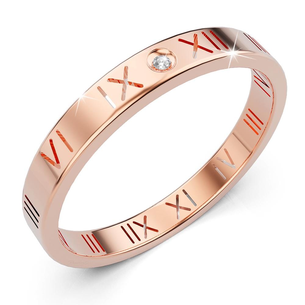 Roman Numerals Ring in Rose Gold Plated Titanium with Genuine 0.01ct Diamond