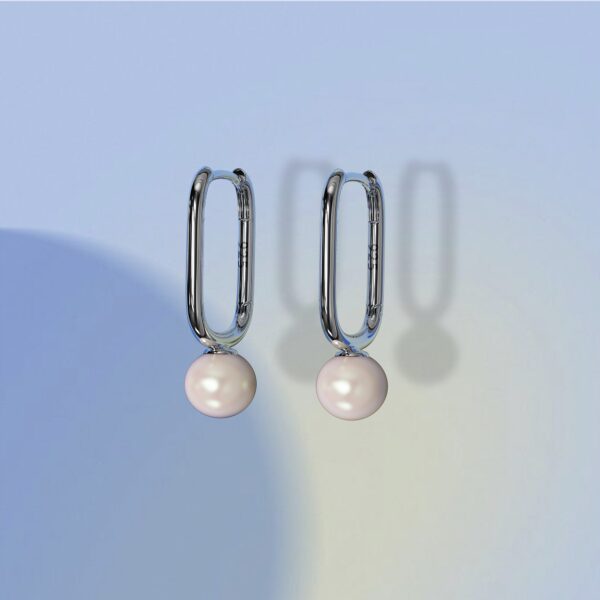 Solid 925 Signature Silver Mathilda Pearl Huggie Earrings - Image 2