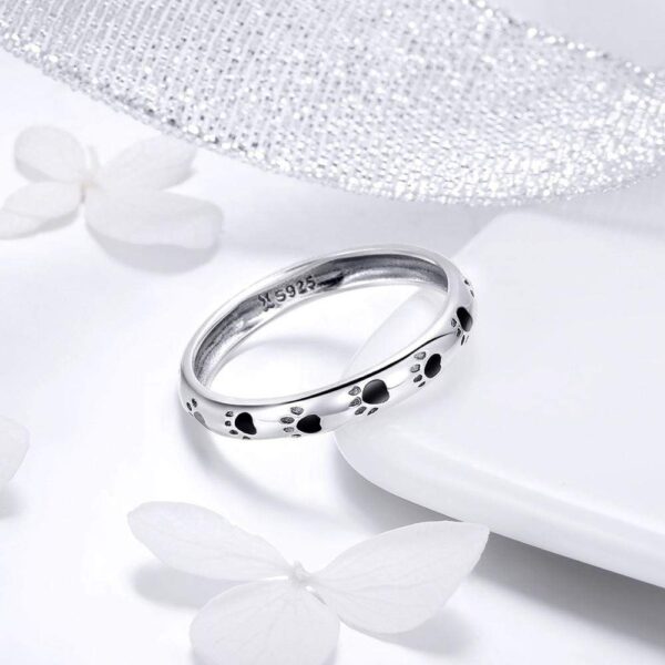 Solid 925 Sterling Silver Animal Pet Paw Print Band Ring