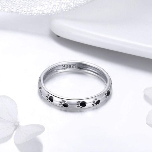 Solid 925 Sterling Silver Animal Pet Paw Print Band Ring