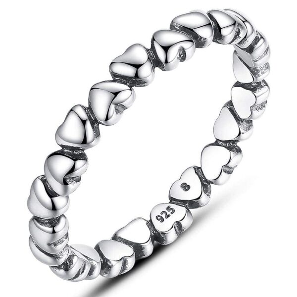 Solid 925 Sterling Silver Many Love Heart Band Ring