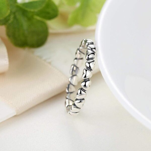 Solid 925 Sterling Silver Many Love Heart Band Ring