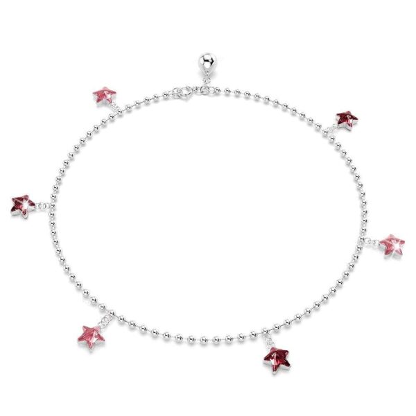 Solid 925 Sterling Silver Star Charm Anklet