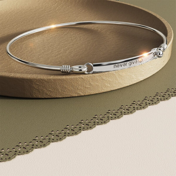 Solid 925 Sterling Silver Never Give Up Bangle - Image 2