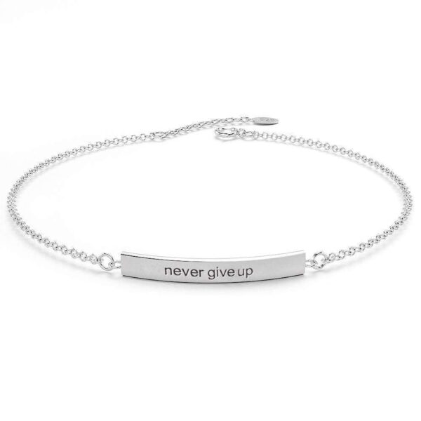 Solid 925 Sterling Silver Bar Bracelet Never Give Up