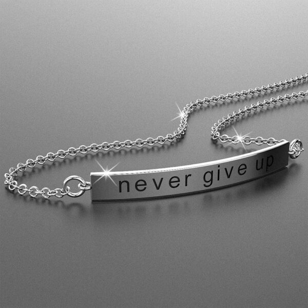 Solid 925 Sterling Silver Bar Bracelet Never Give Up - Image 2