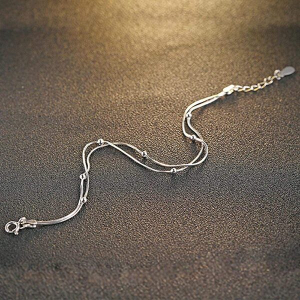 Solid 925 Sterling Silver Double Strand Bracelet - Image 2