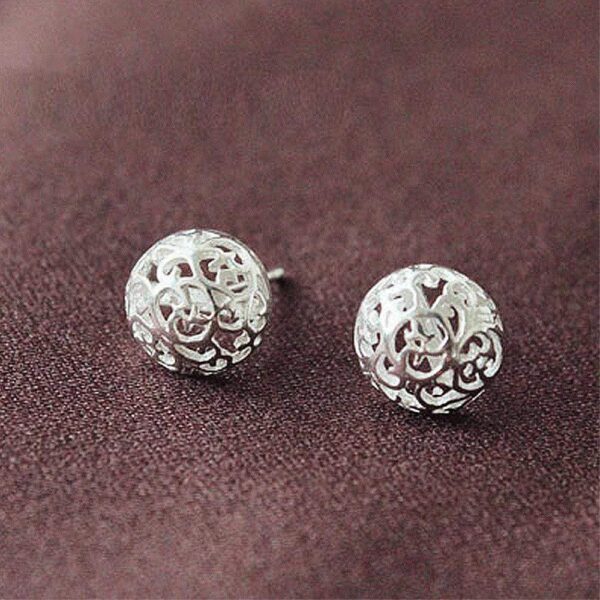 Solid 925 Sterling Silver Filigree Emboss Silver Earrings