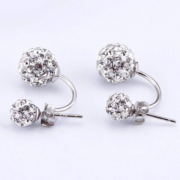 Solid 925 Sterling Silver Deuce Silver Shamballa Earrings - Image 2