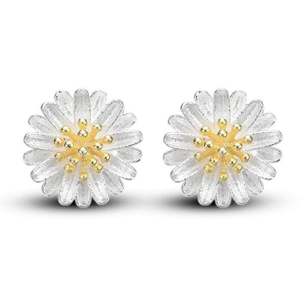 Solid 925 Sterling Silver Daisy In Bloom Studs Earrings