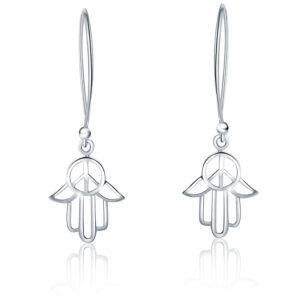 Solid 925 Sterling Silver Hand Of Peace Earrings