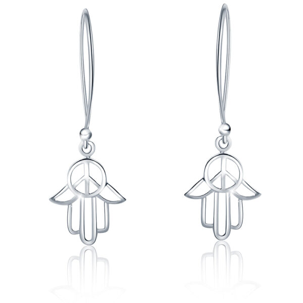 Solid 925 Sterling Silver Hand Of Peace Earrings