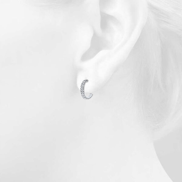 Solid 925 Sterling Silver Crystal C Hoop Earrings - Image 2