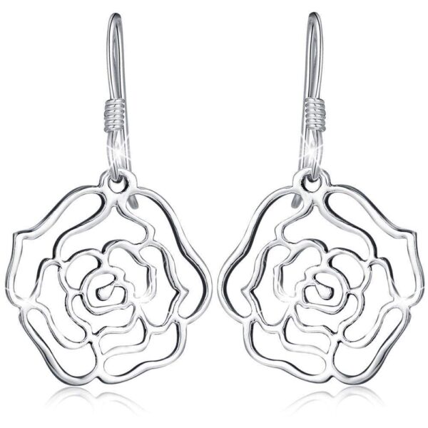 Solid 925 Sterling Silver Highly Polished Rose French Hook Earrings