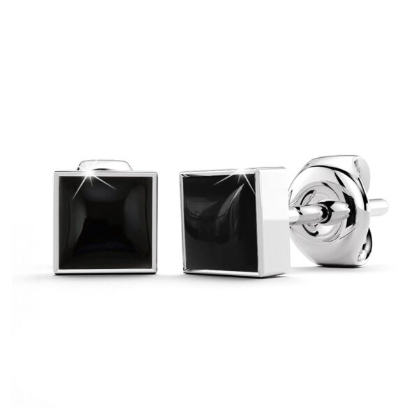 Solid 925 Sterling Silver Bezel Square Onyx Studs