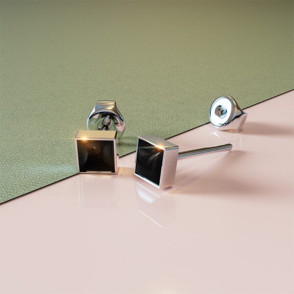 Solid 925 Sterling Silver Bezel Square Onyx Studs - Image 3