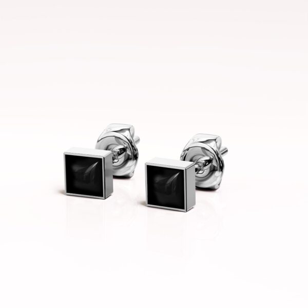 Solid 925 Sterling Silver Bezel Square Onyx Studs - Image 2